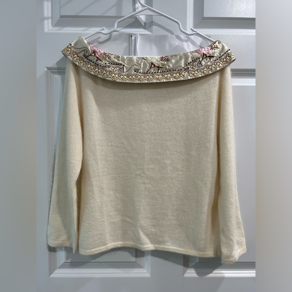 Rare Anthropologie Lambs Wool Angora Blend Sweater Snak Elegant Boat Neck Size L